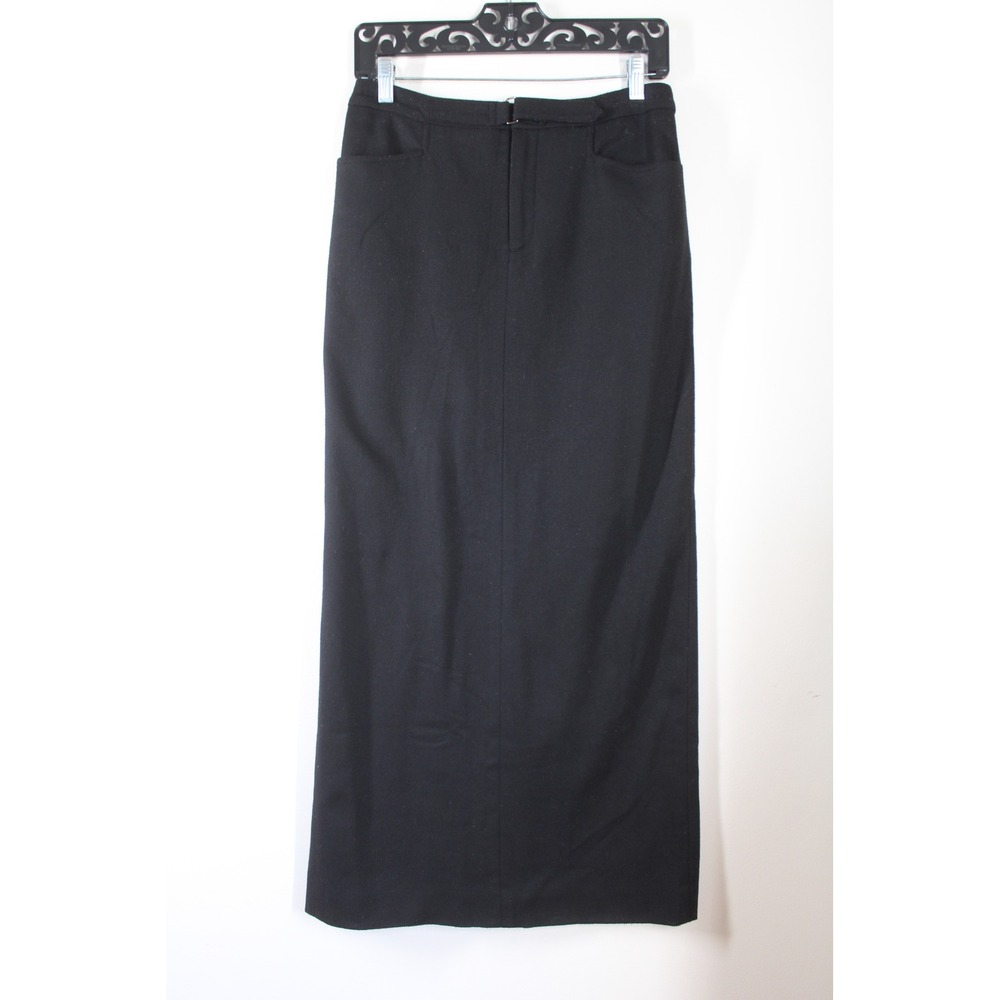 Ralph Lauren 4 Black Wool Blend Maxi Skirt Straight Column Back Slit Pockets